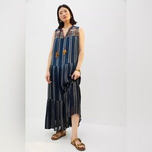 Anthropologie Verb by Pallavi Singhee Shimmering Embroidered Robe Maxi Dress